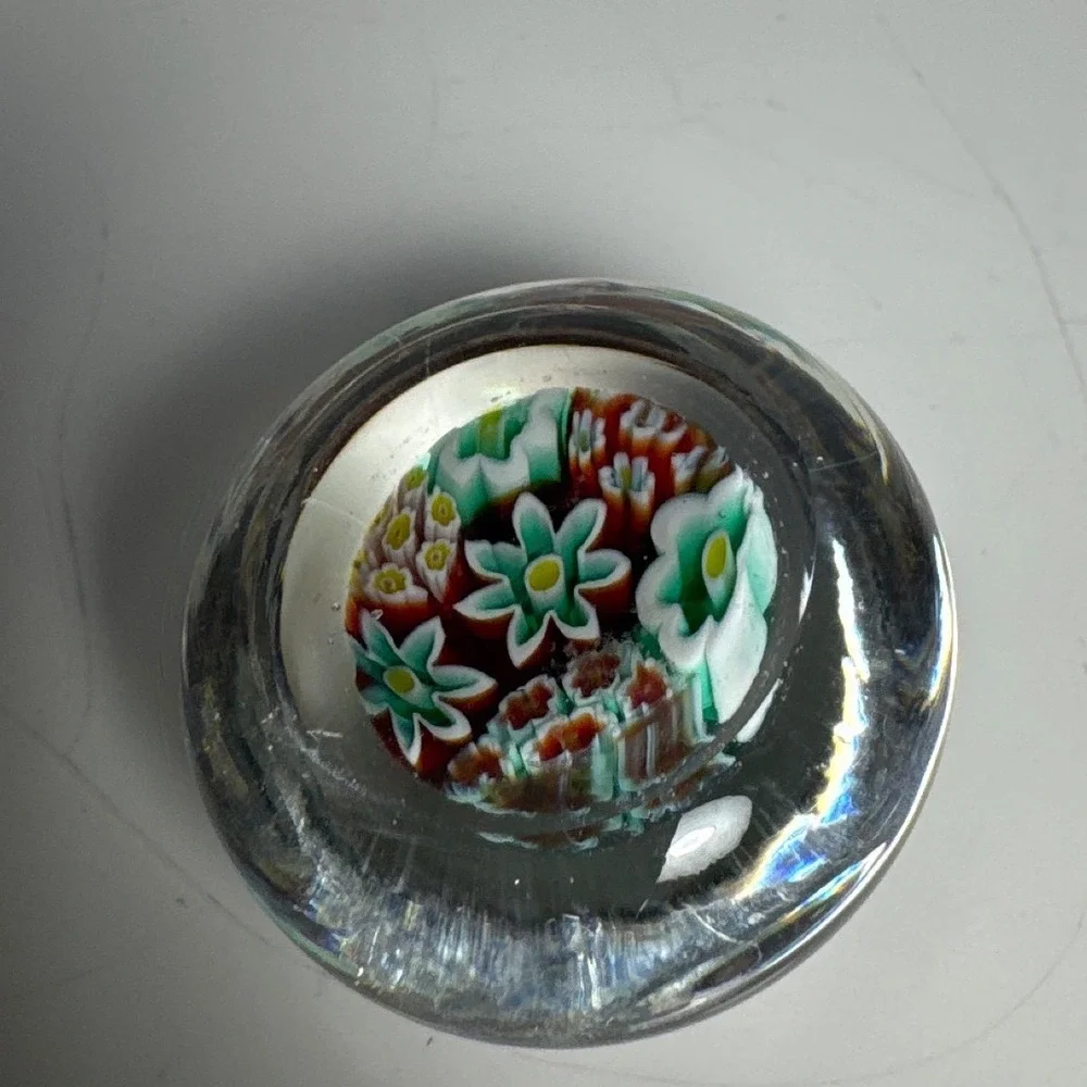 Vintage 2-Inch Millefiori Glass Paperweight Colorful Flower Canes